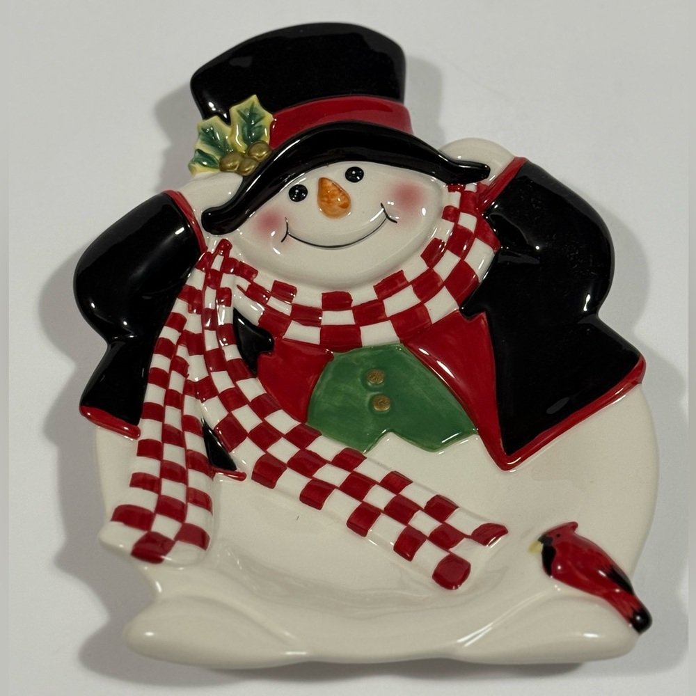 Vintage 2004 Fitz and Floyd Holly Jolly Snowman Christmas Snack Plate | Mint